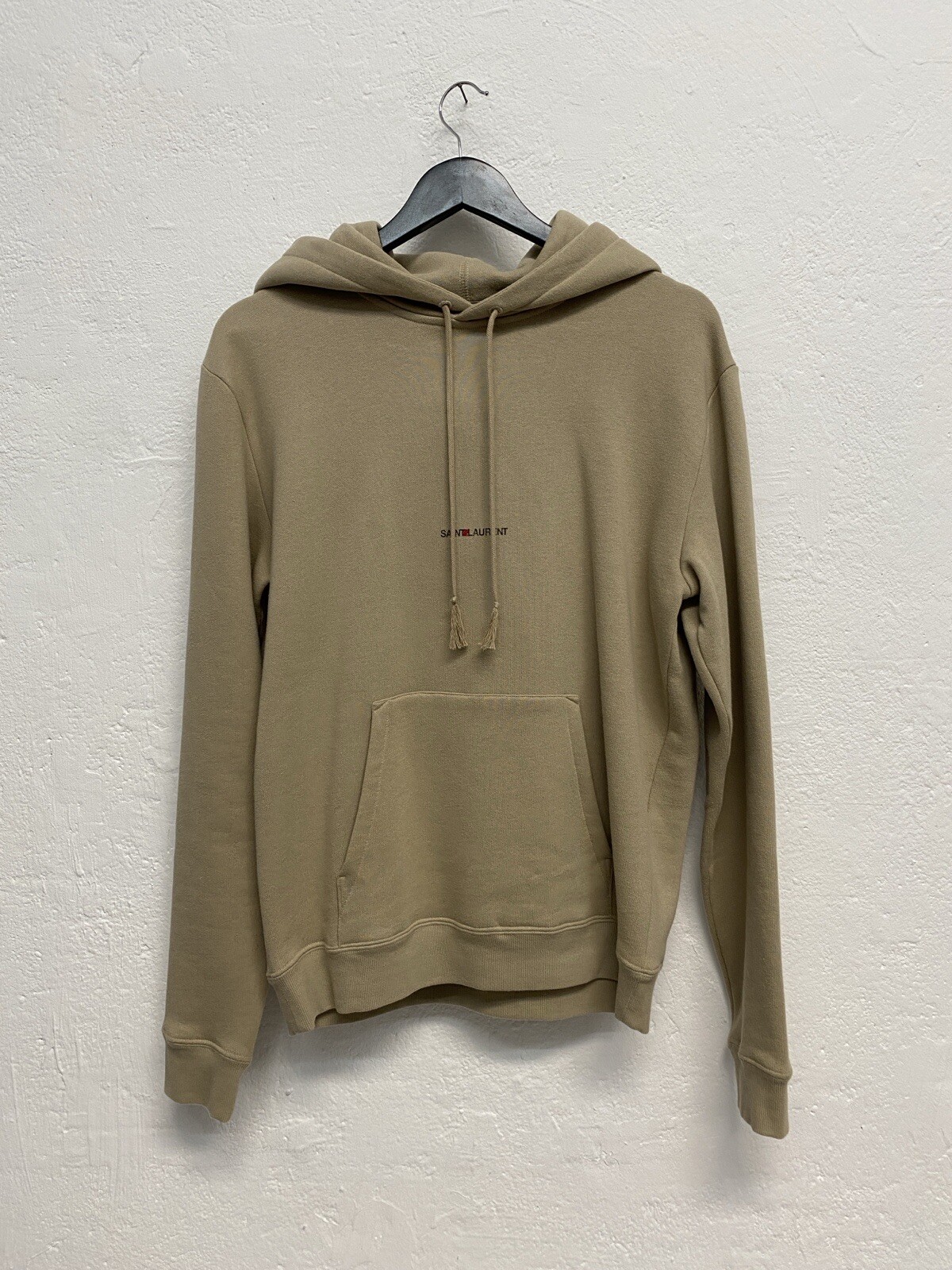 Felpa con cappuccio logo Saint Laurent pullover beige nuova con etichette YSL