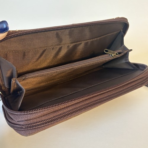 BOC Brown Faux Leather Wristlet Wallet Zip Around - Picture 5 of 9