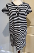 J.Crew Medium Striped Lace-Up Cotton Stretch Dress Medium Navy White Short Slv