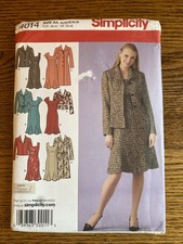 Simplicity 4014 Womens Unlined Coat/Jacket Lined Dress; Sizes 10-18 UNCUT