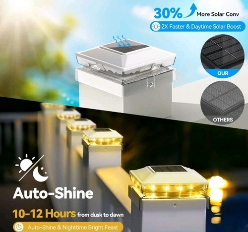 Solar Post Cap Lights Deck Fence Post Solar Lights 4x4 5x5 Warm White White12 P - Picture 2 of 4
