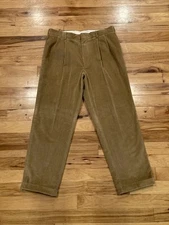 Corbin OTC Light Brown Corduroy Pleated Pants Cuffed Men TAG 38 Act Size 37 x 31