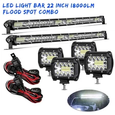 2x 22"inch 1200W LED Light Bar Combo + 4x4"Pods Offroad Wiring Kit For Jeep SUV