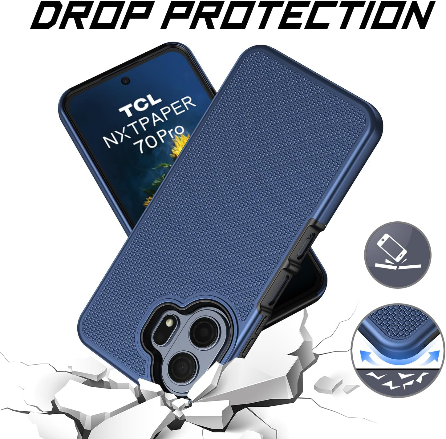 For TCL NXTPAPER 70 Pro 5G Phone Case with Screen Protector Blue ...