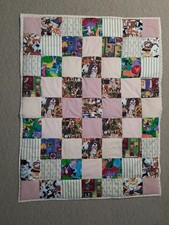 38" X 49" homemade hand-knotted patchwork crib comforter baby quilt  15