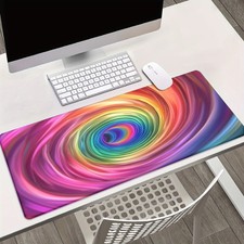 40 90cm1pc Large Gaming Mouse Pad with Rainbow Swirl Design - Non-Slip Surface,
