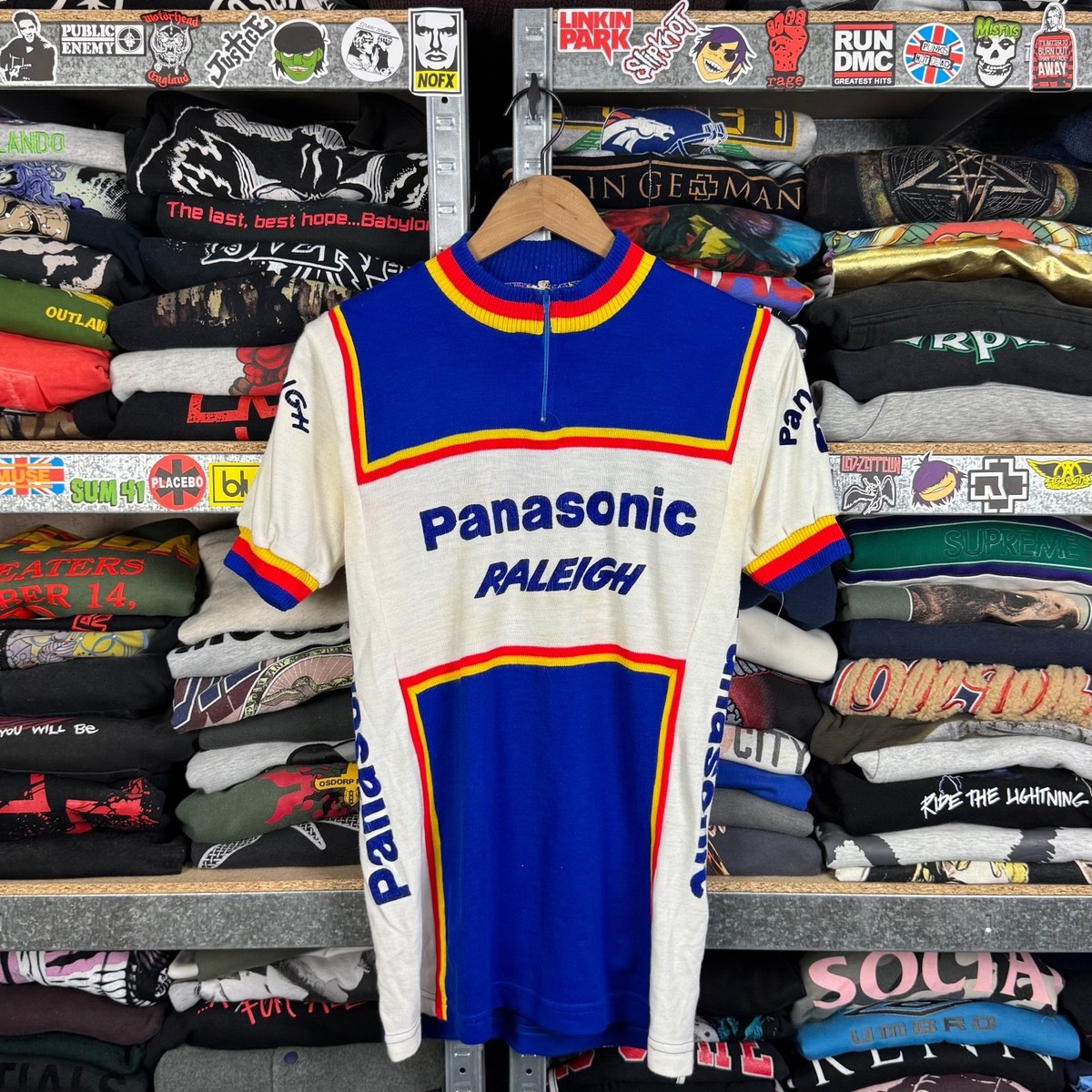VINTAGE 1980s TEAM RALEIGH PANASONIC CYCLING JERSEY 100% ACRYLIC