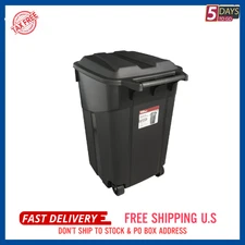 Hyper Tough 45 Gallon Wheeled Heavy Duty Plastic Garbage Can, Attached Lid Black