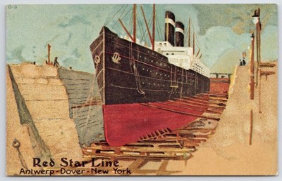 Red Star Line G-3 Ship at Dock Art Oceanic Navigation Research Society Postcard