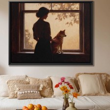 Shiba Inu Oil Painting Dog Canvas Print Vintage Wall Art Living Room Decor