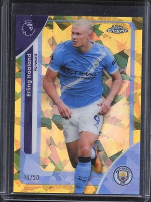 2025-26 Topps Chrome EPL Erling Haaland #125 Gold Sapphire Refractor /50 
