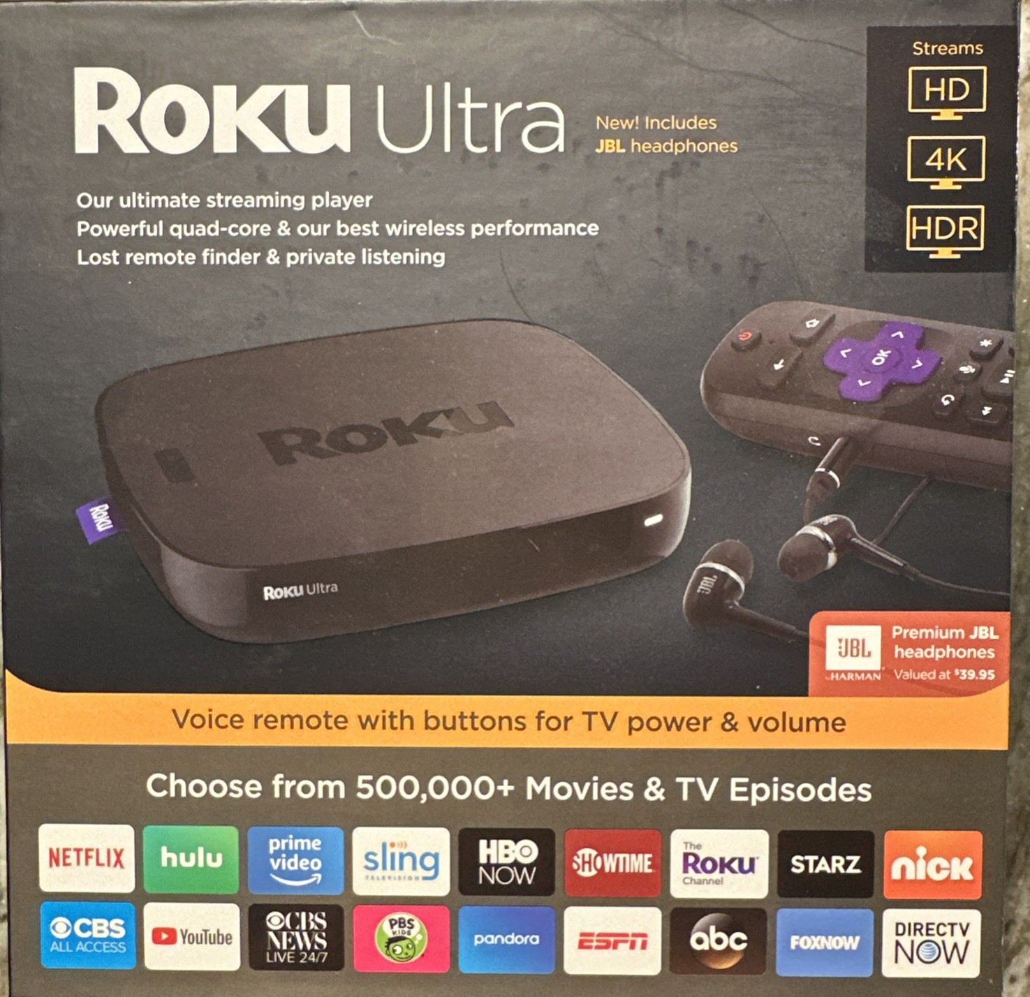 New Roku Ultra 4K/HD/HDR Streaming Media Player with JBL Hea