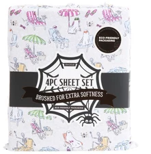 Envogue QUEEN 4pc Sheet Set Halloween theme Beach Day skeletons ghosts  NEW