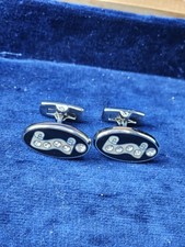 Duchamp London Black with White Scroll & Rhinestones Cufflinks