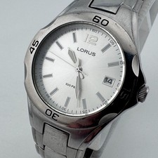 Vintage Lorus Quartz Watch LR0724 Unisex Silver Rotating Bezel Date New Battery