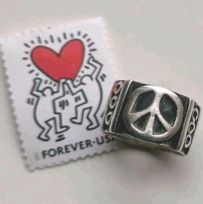 Sterling Silber Triple Peace Zeichen Ring Vintage gemarkt 925 