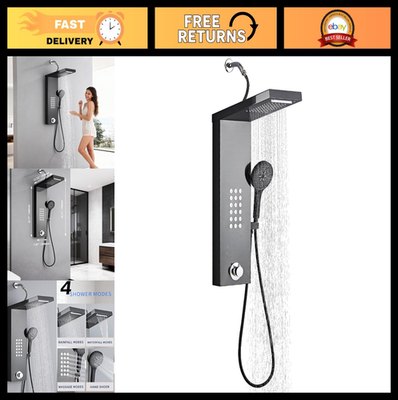 #ad Rain Shower Panel Tower System with Handheld High Pressure Massage Head Black $201.99