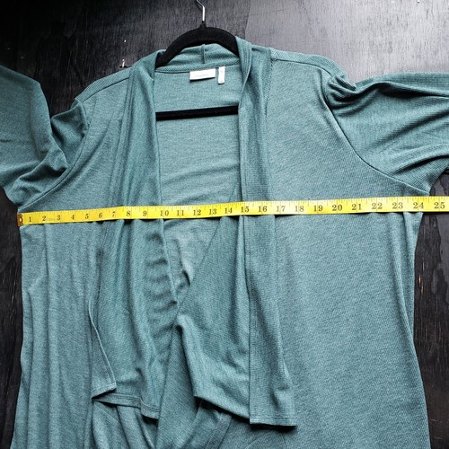 Logo Lounge Lori Goldstein Cardigan 1X Green Micro Rib Open Front Waterfall - Picture 6 of 6