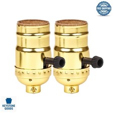 Gold E26 3-Way Lamp Socket Replacement - Listed, Turn Knob, 2 Pack