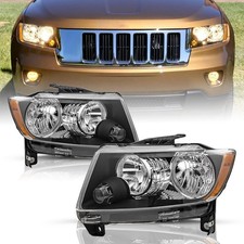 Headlight for 2011-2013 Jeep Grand Cherokee Black Amber Reflector Not HID