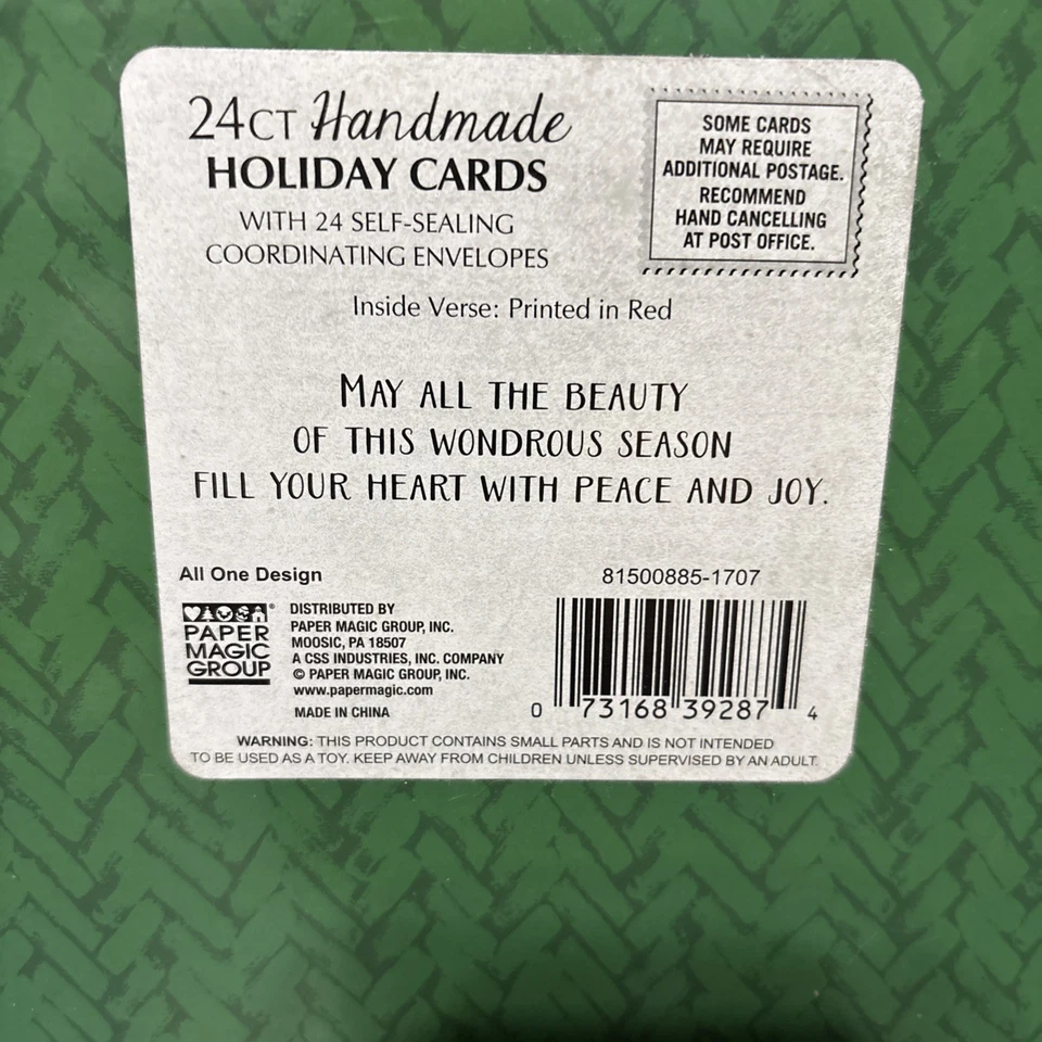 24 Count Handmade Cards W/Envelopes Holiday Wishes Reindeer Christmas Tree New - Image 2 of 4