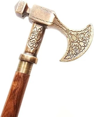 Viking Walking Cane Handmade Vintage Wooden Walking Stick Axe Handle for Comfort