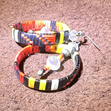 Lakota made, porcupine quillwork, round earri...