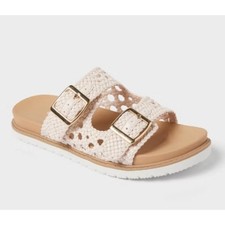 Cat Jack Woven Slide Sandals Girls Size 3 White Braided Buckle Straps NWT