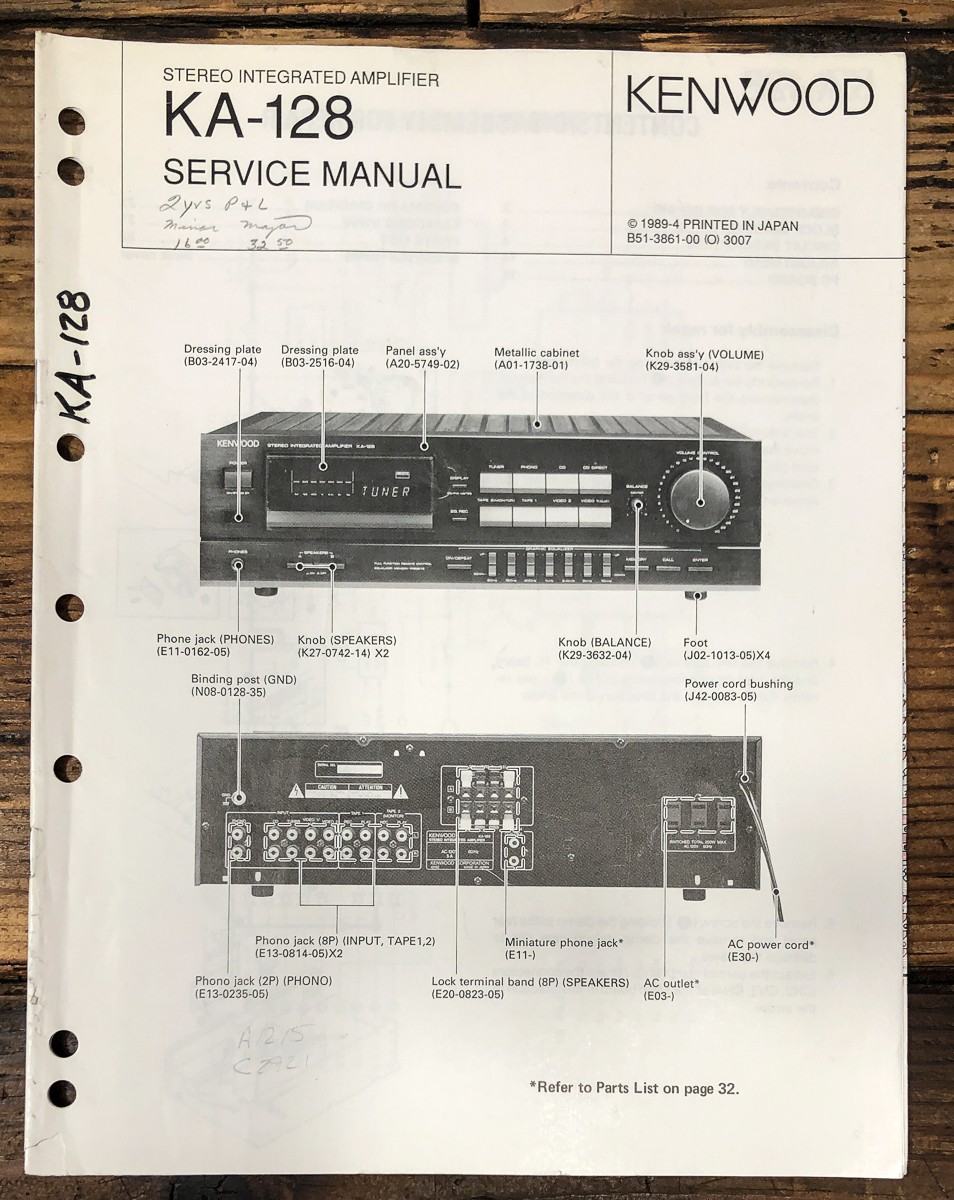 Kenwood KA-128 Amplifier Service Manual *Original*