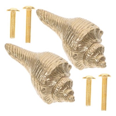 2Pcs Vintage Brass Seashell Door Handles Nautical Coastal Cabinet Knobs for D...