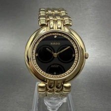 Rado Lesoir Watch Men 32mm Black Dial Gold Tone Round 204.3632.2 New Battery