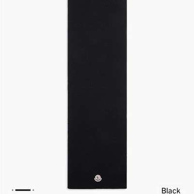 Moncler Black Sciarpa Tricot Ribbed Wool Scarf Logo Patch NWT