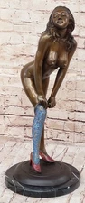 SIGNED Collett, BRONZE STATUE FEMALE NUDE ANGEL ART Deco MARBLE FIGURINE