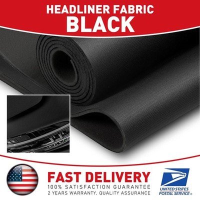 Black Flat Knit Headliner Fabric Foam Backed Auto Roof Liner Repair Upholstery