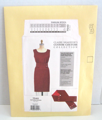 Vogue 7540 Claire Shaeffer's Custom Couture Dress & Belt Misses' 12-16 Pattern