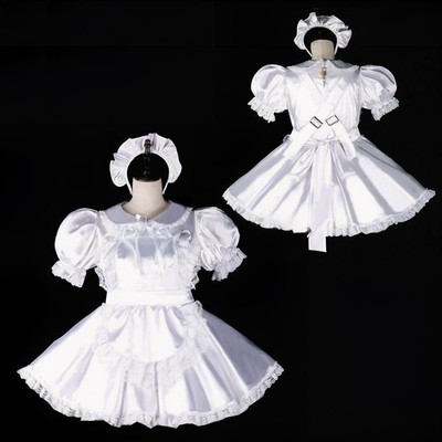 Girl Sissy maid lockable White Satin Dress cosplay costumes Tailor-made