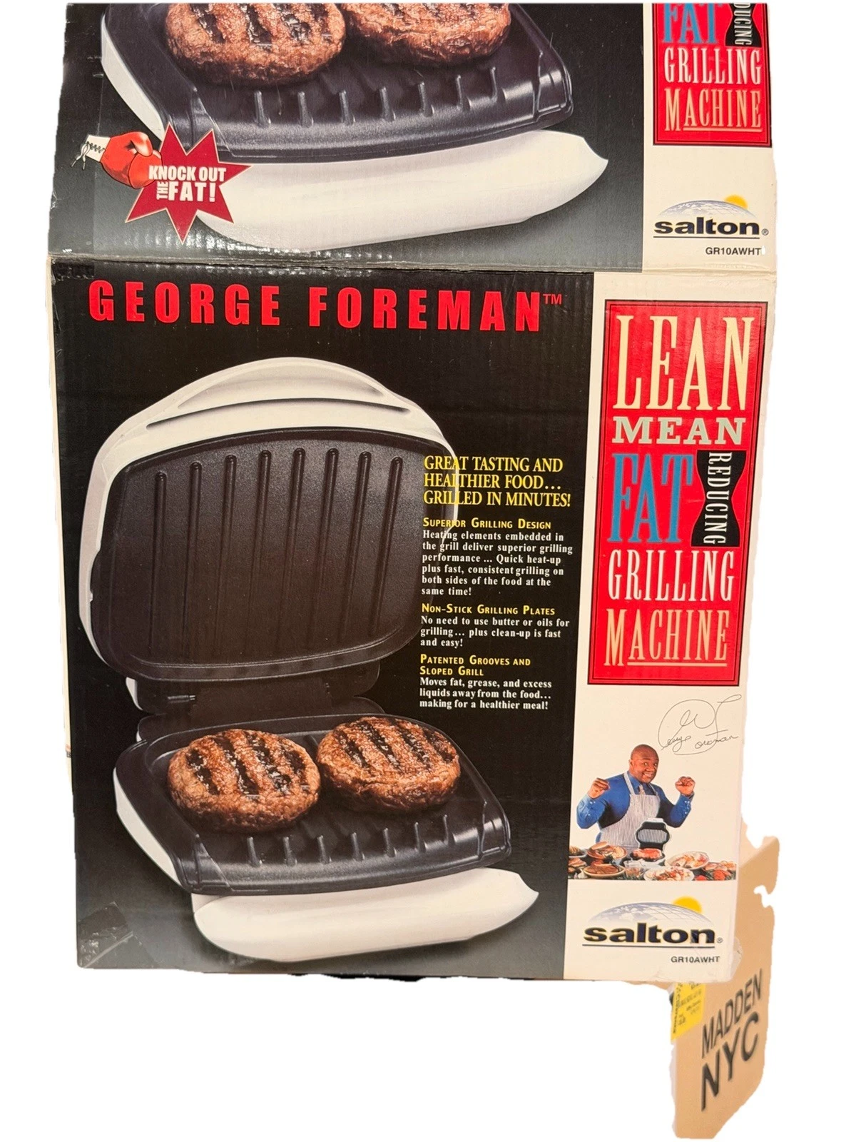 Vintage George Foreman GR10AWHT Lean Mean Fat Reducing Grill New In Open Box