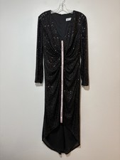 NWT Sz 6 Ieena for Mac Duggal Sequin Knot Long Sleeve Midi Dress High Low Black