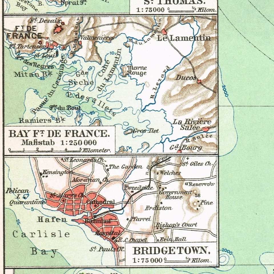 Martinique Barbados St. Lucia  Original Antique Vintage Map  America 1910 - Image 3 of 4