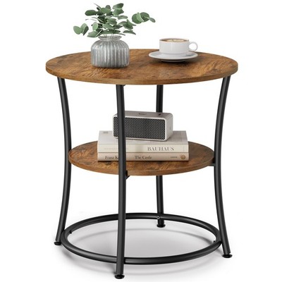 VASAGLE Beistelltisch, Beistelltisch mit 2 Etagen (55T x 55B x 55H cm), Eisenholz 