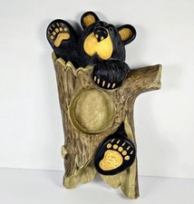 Bearfoots Bear Log Candle Holder by Jeff Fleming Big Sky Carver 13" x 7.5"