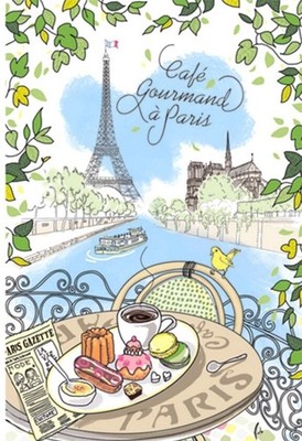 Torchons & Bouchons T & B French Tea Towel Cafe Gourmand A Paris NWT