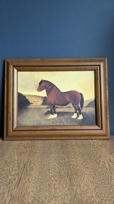 Vintage Martin Wiscombe gerahmter Druck Auenland Pferd Englisch Naive Volkskunst 26x20