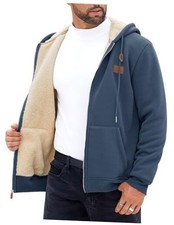 Men's Zip Up Sherpa-Lined Hoodie Jackets Winter Small Blue - Fleece Lined