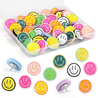 30 Pieces Smiley Cute Push Pins,10Colors Cute Thumb Tacks, Decorative Push Pins