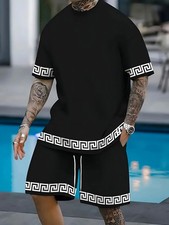 Men 2-Piece Set Summer Outfit Short Sleeve Sweatshirt T Shirts and Shorts Suits