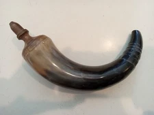 HORN Black Powder Horn Flask Polished Black Mountain Man Decor No Stopper USED 