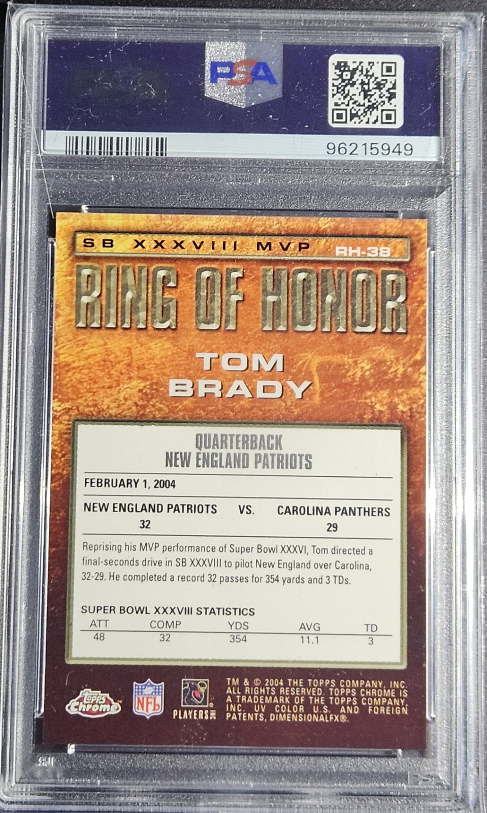 Tom Brady 2004 Topps Chrome Ring of Honor #RH-38 PSA 9 Mint The Goat 🐐  view 2