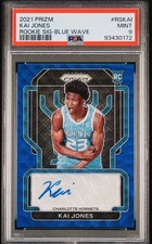 Kai Jones 2021-22 Panini Prizm Blue Wave RC Rookie Auto Hornets PSA 9