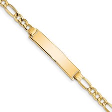 10K Yellow Gold Semi-solid Figaro Link ID Bracelet 7 Inch